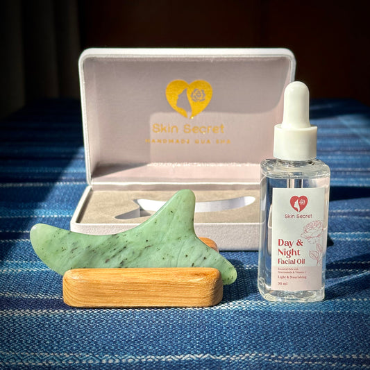 Nephrite Jade Wave Gua Sha + Oil Set