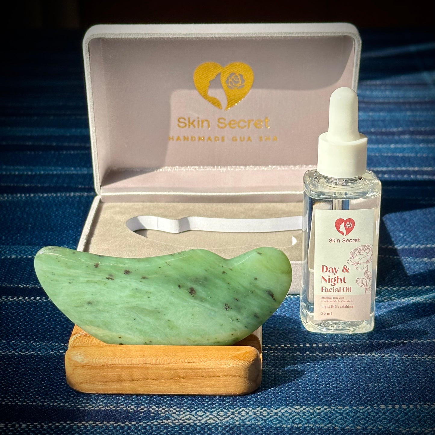 Nephrite Jade Moon Gua Sha + Oil Set